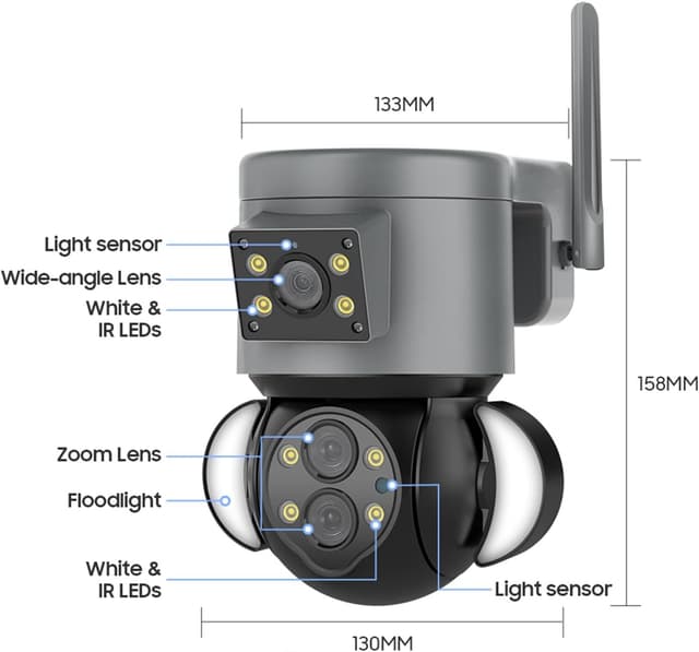 كاميرا مراقبة خارجية عن طريق الجوال بالطاقة الشمسية 360 درجة Inqmegapro 4MP Security Camera Outdoor 10X Optical Zoom