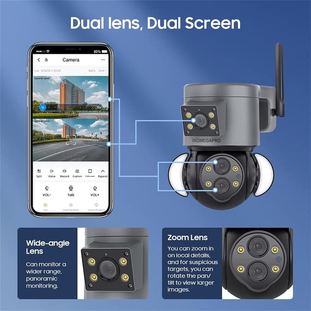 كاميرا مراقبة خارجية عن طريق الجوال بالطاقة الشمسية 360 درجة Inqmegapro 4MP Security Camera Outdoor 10X Optical Zoom