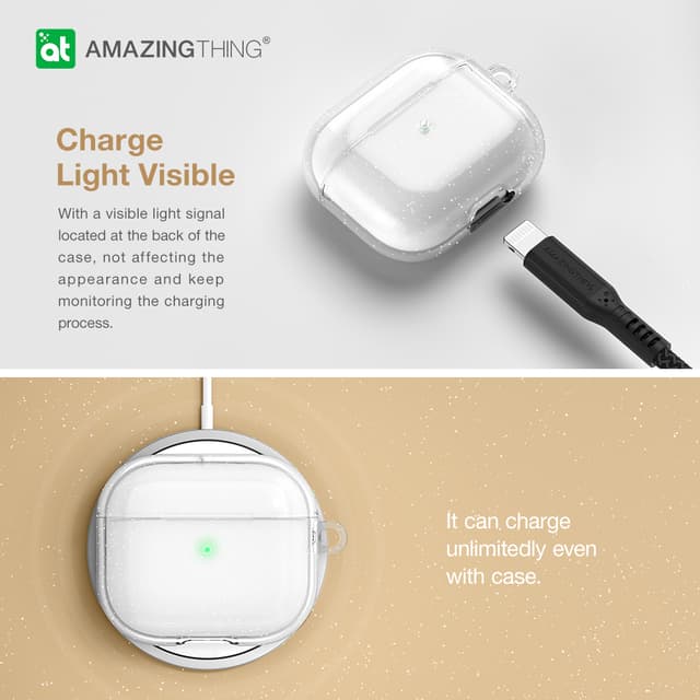 جراب سماعات ابل ايربودز 2021 المضادة للميكروبات من أميزنغ ثينغ لون فصي لامع At anti microbial quartz airpods case 2021