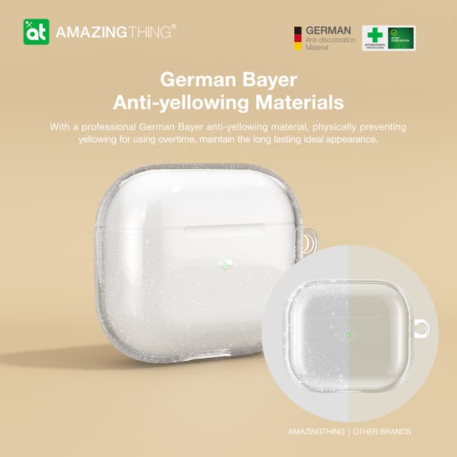 جراب سماعات ابل ايربودز 2021 المضادة للميكروبات من أميزنغ ثينغ لون فصي لامع At anti microbial quartz airpods case 2021