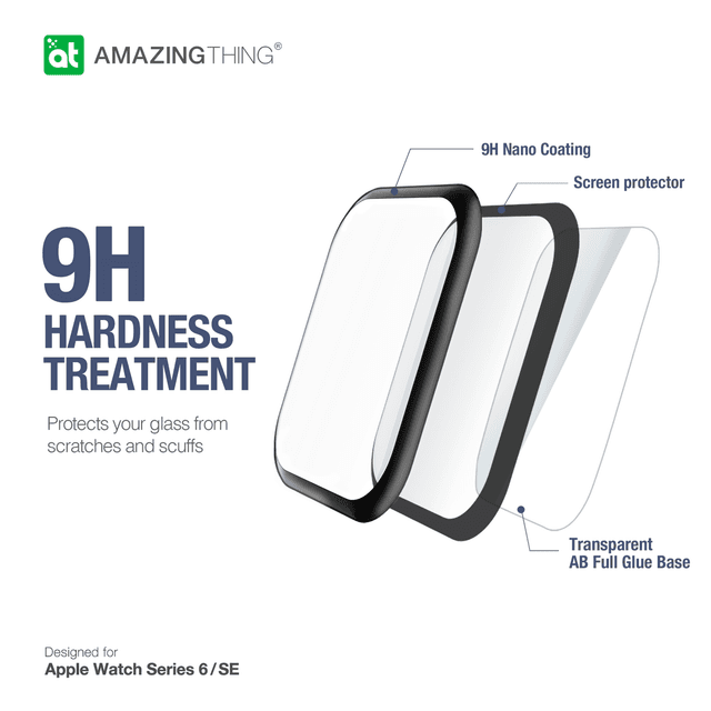 شاشة حماية ساعة ابل 44 مم زجاجية سيريس 6 و5 و4 من أميزنغ ثينغ لون أسود At apple watch 44m