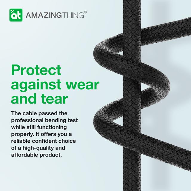 كيبل تايب سي الى تايب سي شحن سريع 140 وات 5 أمبير 1.8 متر ثاندر برو من أميزنغ ثينغ لون أسود At thunder pro usb c to usb c