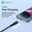 سلك شاحن ايفون لايتنينغ من يو اس بي سي ثاندر برو 3.2 أمبير 30 وات 1.1 متر لون أسود من أميزنغ ثينغ At thunder pro usb c to lightning