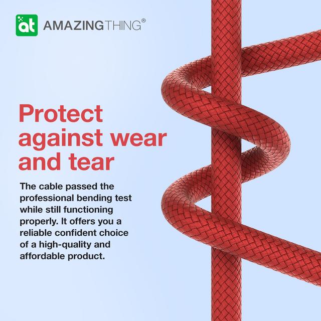 سلك شاحن ايفون لايتنينغ من يو اس بي سي ثاندر برو 3.2 أمبير 30 وات 1.1 متر لون أحمر من أميزنغ ثينغ At thunder pro usb c to lightning