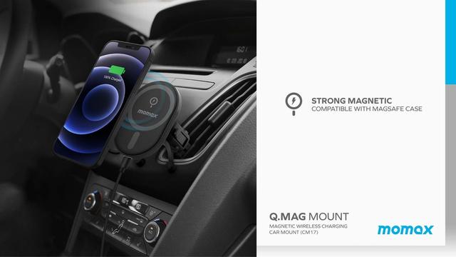 شاحن جوال للسيارة ستاند مغناطيسي جي ماغ مونت من موماكس لون أسود Momax q. Mag mount magnetic wireless charging car