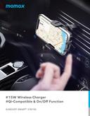 Momax rotating 15w qc 3 wireleess car mount black