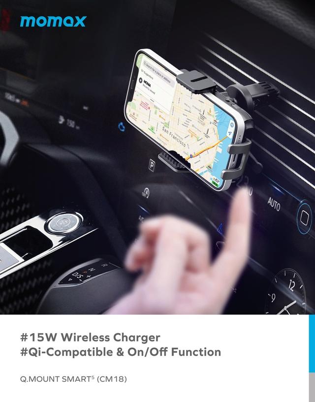 Momax rotating 15w qc 3 wireleess car mount black