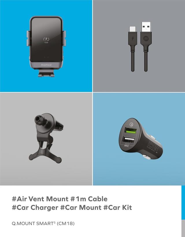 Momax rotating 15w qc 3 wireleess car mount black