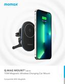 شاحن جوال للسيارة ستاند مغناطيسي جي ماغ مونت 2 15 وات من موماكس لون أسود Momax q.mag mount 2 15w magsafe wireless car mount - 298101