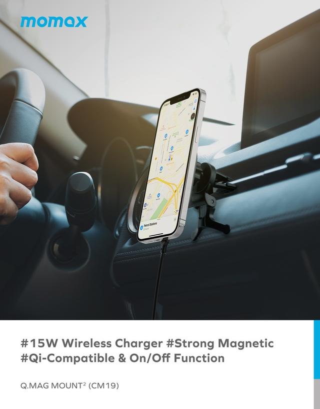 شاحن جوال للسيارة ستاند مغناطيسي جي ماغ مونت 2 15 وات من موماكس لون أسود Momax q.mag mount 2 15w magsafe wireless car mount - 298102