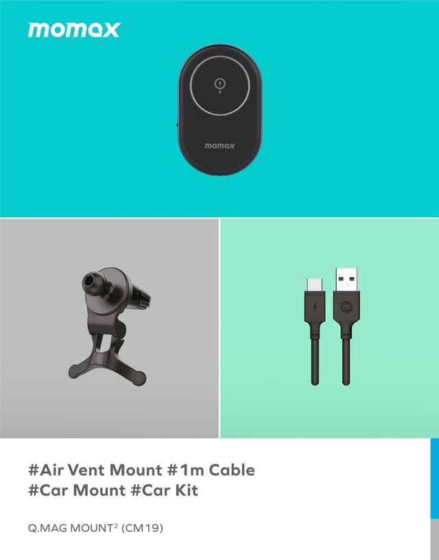 شاحن جوال للسيارة ستاند مغناطيسي جي ماغ مونت 2 15 وات من موماكس لون أسود Momax q.mag mount 2 15w magsafe wireless car mount - 298103