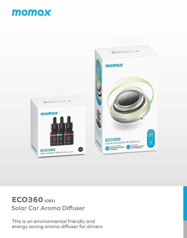 فواحة سيارة ايكو 360 تعمل بالطاقة الشمسية لون فضي من موماكس Momax eco360 solar car aroma diffuser - SW1hZ2U6MTQ2MjAxMw==