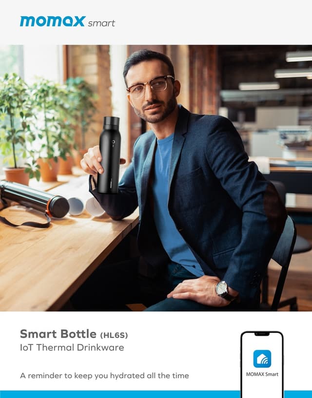 مطارة حافظة للحرارة ذكية لون وردي Momax smart bottle iot thermal drinkware