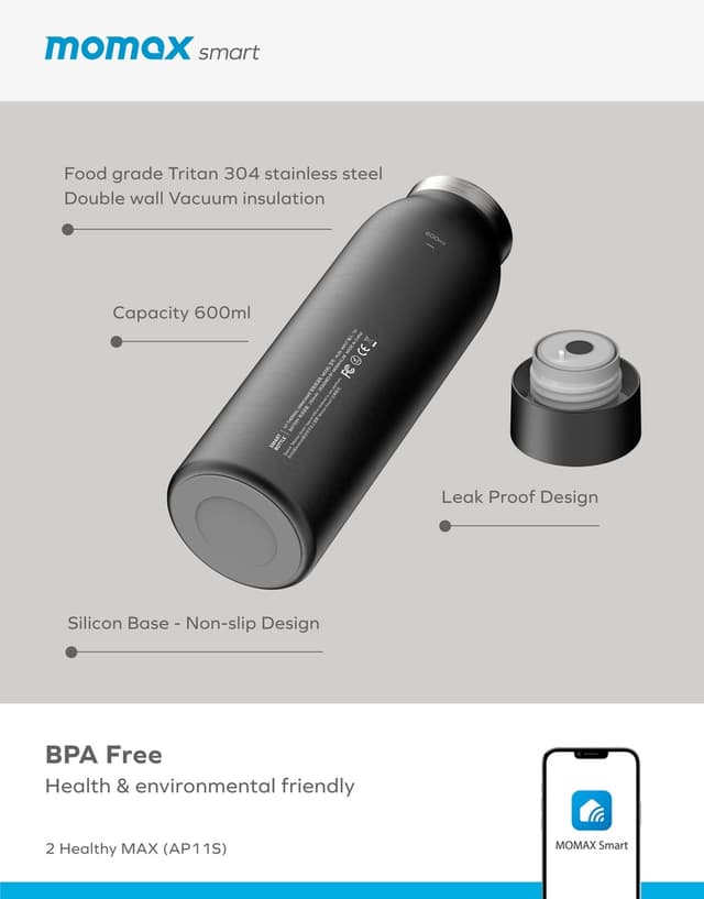 مطارة حافظة للحرارة ذكية لون وردي Momax smart bottle iot thermal drinkware