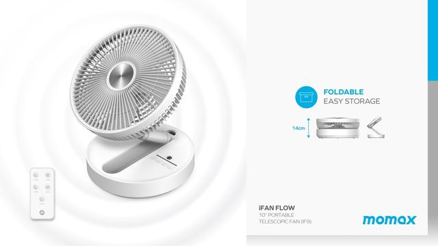 مروحة قابلة للطي متنقلة 10 انش ايفان فلو من موماكس لون أبيض Momax ifan flow portable telescopic fan - SW1hZ2U6MTQ2MzA0MA==