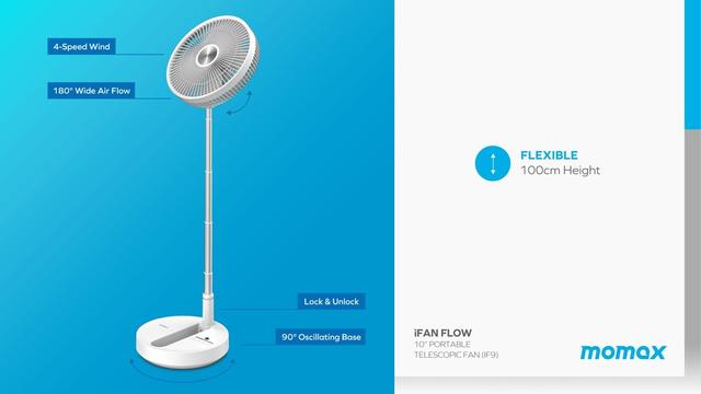 مروحة قابلة للطي متنقلة 10 انش ايفان فلو من موماكس لون أبيض Momax ifan flow portable telescopic fan - SW1hZ2U6MTQ2MzA0NA==