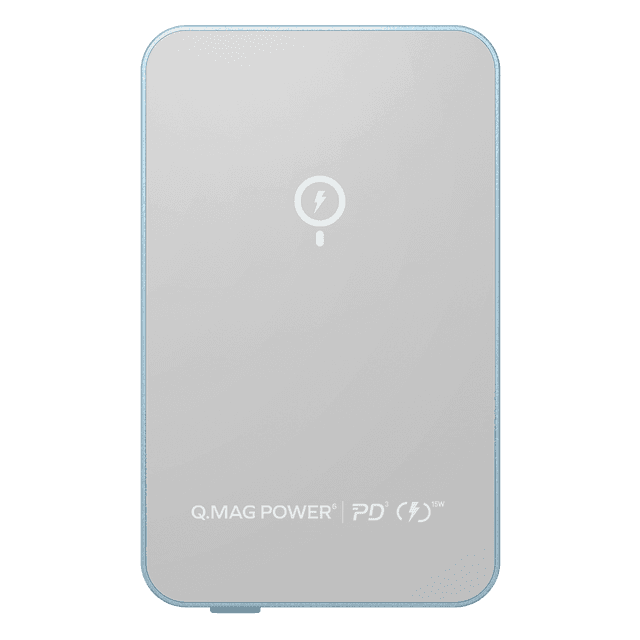 شاحن متنقل لاسلكي 10000 ميلي أمبير متوافق مع ماغ سيف كيو ماغ باور 7 من موماكس لون أزرق فاتح Momax q.mag power7 10000mah magsafe wireless power bank silver