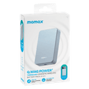 شاحن متنقل لاسلكي 10000 ميلي أمبير متوافق مع ماغ سيف كيو ماغ باور 7 من موماكس لون أزرق فاتح Momax q.mag power7 10000mah magsafe wireless power bank silver