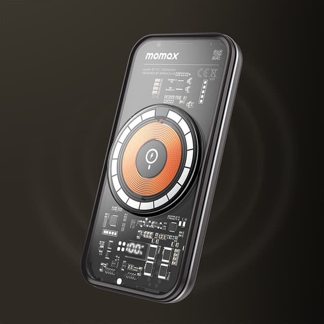 شاحن متنقل لاسلكي 10000 ميلي أمبير باور 13متوافق مع ماغ سيف من موماكس لون أسود Momax  magnetic wireless power bank