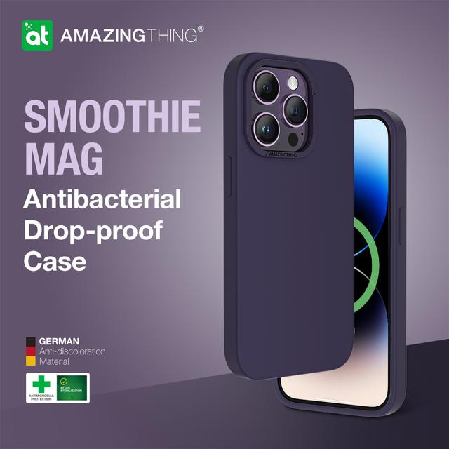 كفر جوال ايفون 14 برو 6.1 بوصة سيليكون ناعم ماغ سيف مقاوم للصدمات لون بنفسجي من أميزنغ ثينغ At iphone 14 pro 6.1''smoothie magsafe drop proof case