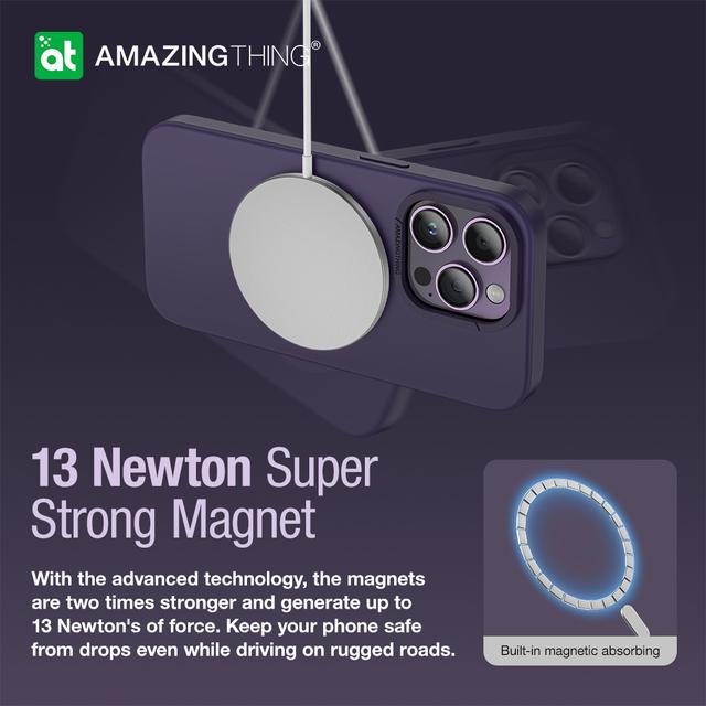 كفر جوال ايفون 14 برو 6.1 بوصة سيليكون ناعم ماغ سيف مقاوم للصدمات لون بنفسجي من أميزنغ ثينغ At iphone 14 pro 6.1''smoothie magsafe drop proof case