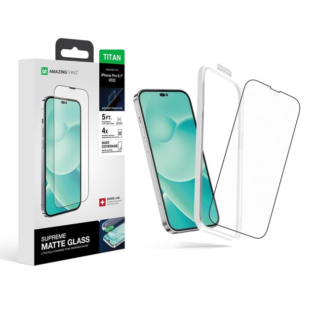 شاشة حماية زجاجية كاملة التغطية لأيفون 14 برو مع اطار حماية للجوانب من أميزنغ ثينغ At iphone 14 pro 6.1'' 2.75d fully covered radix matte glass matte