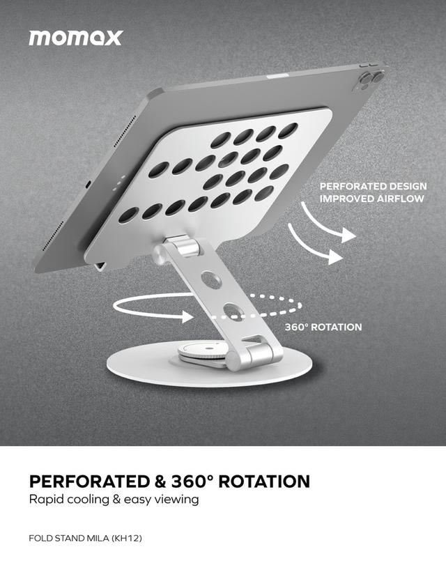 ستاند تابلت ميلا قابل للطي والتدوير من موماكس لون فضي Momax fold stand mila rotatable tablet stand - SW1hZ2U6MTQ1ODM3NQ==