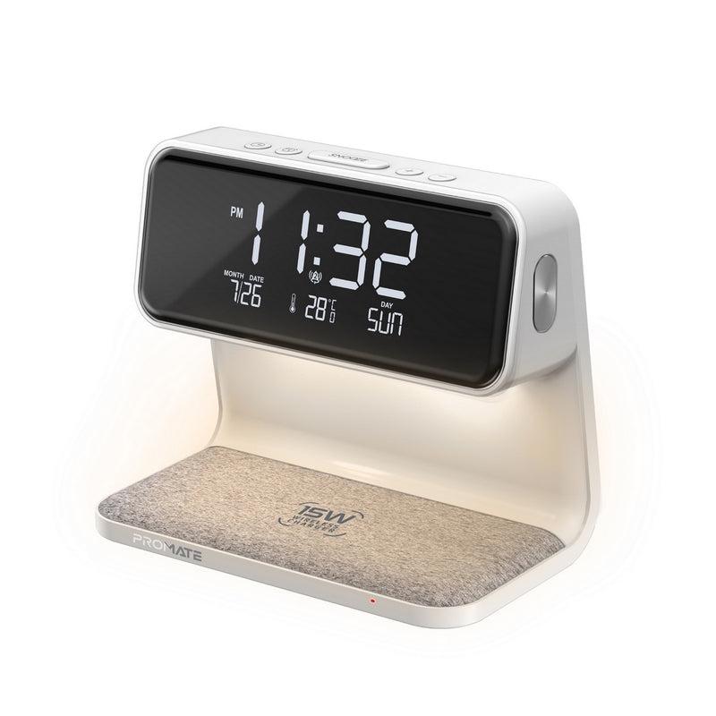 ساعة ذكية مع شحن لاسلكي 15 واط مع إضاءة بروميت Promate Multi-Function LED Alarm Clock with 15W Wireless Charger