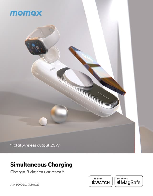 Momax airbox go power capsule with magsafe 10000mah apple 15w fast charger white