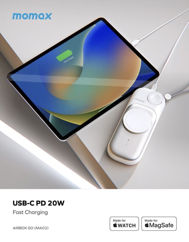 Momax airbox go power capsule with magsafe 10000mah apple 15w fast charger white