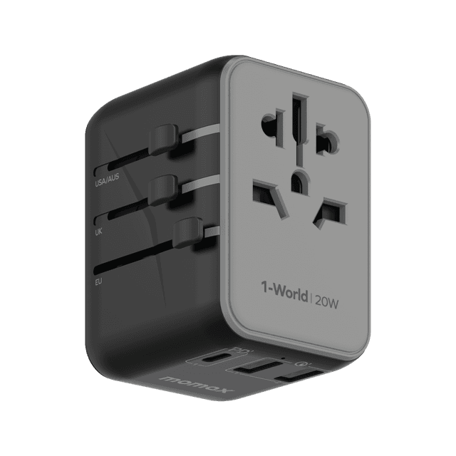 فيش السفر العالمي 20 واط 3 منافذ من موماكس لون أسود Momax 1-world  travel charger - SW1hZ2U6MTQ2MjI2Nw==