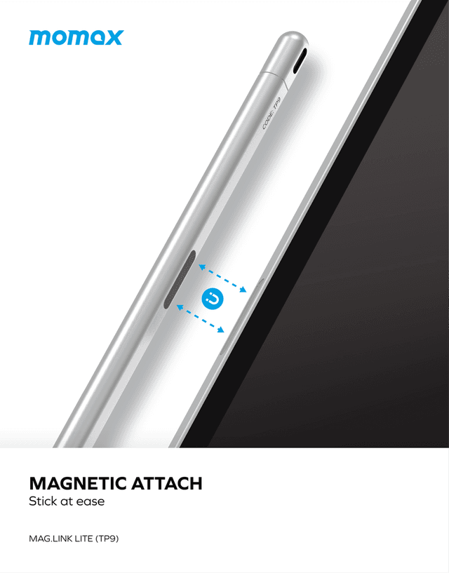 قلم تابلت شحن مغناطيسي ماغ لينك لايت من موماكس لون فضي Momax mag link lite magnetic charging active stylus pen - SW1hZ2U6MTQ2MTIxOQ==