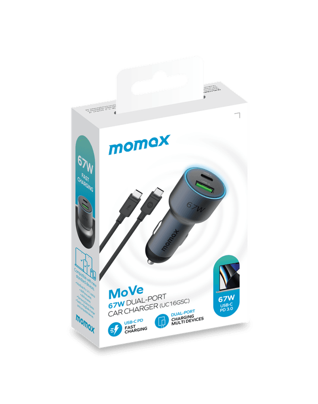 Momax move 67w dual port car charger+ 1mtr 100w c to c cable space grey - SW1hZ2U6MTQ1OTI2MA==