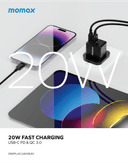 شاحن جداري صغير 20 وات بمنفذين من موماكس لون أسود Momax oneplug 20w 2 port mini wall charger - SW1hZ2U6MTQ1OTUyNA==