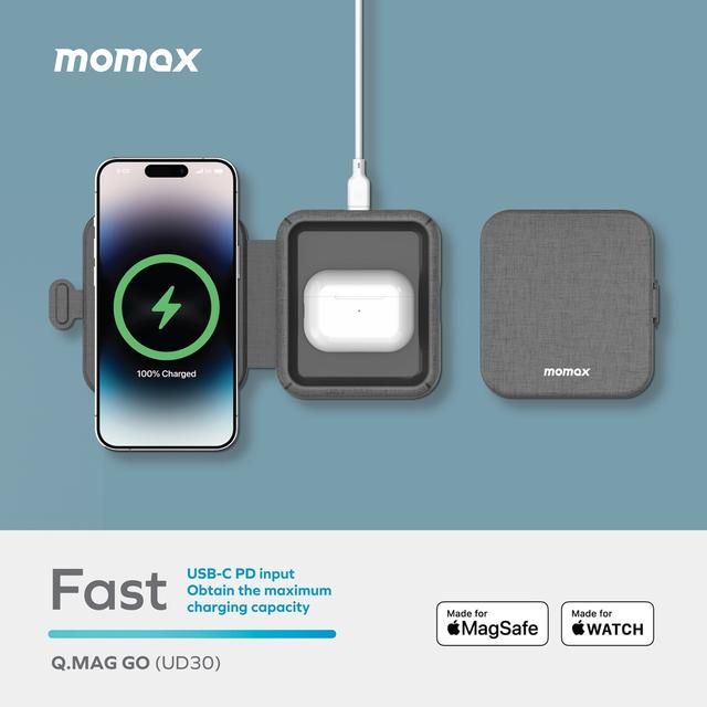 Momax q. Mag go 20w 2-in-1 wireless charger with magsafe grey - SW1hZ2U6MTQ1OTAxOA==