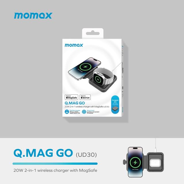 Momax q. Mag go 20w 2-in-1 wireless charger with magsafe grey - SW1hZ2U6MTQ1OTAyMA==