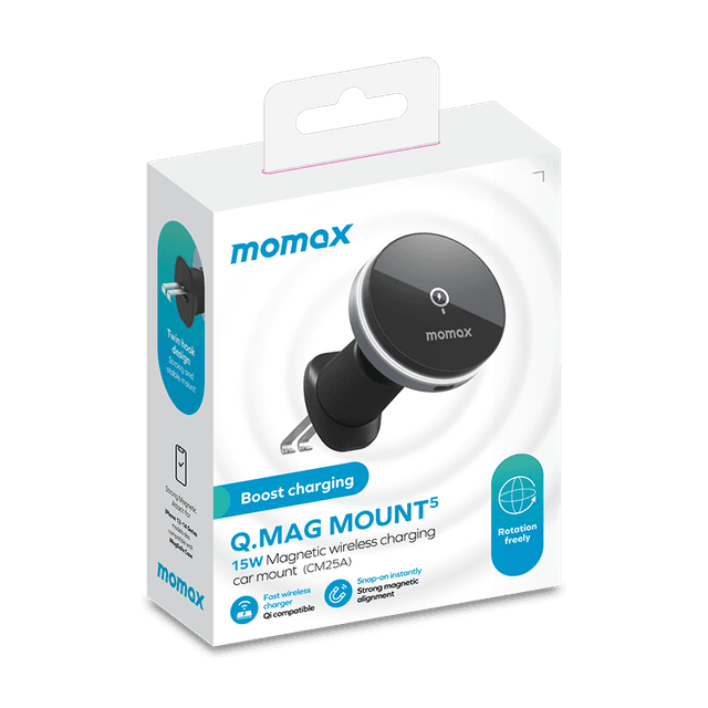 شاحن جوال للسيارة ستاند مغناطيسي جي ماغ مونت 5 15 وات من موماكس لون أسود Momax q.mag mount 5 15w magnetic wireless charging car mount - SW1hZ2U6MTQ1ODU3Nw==