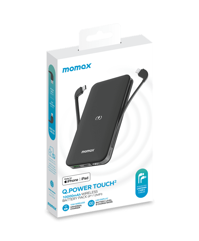 Momax q.power touch 2 10000mah wireless mfi power bank black - SW1hZ2U6MTQ1ODI4NQ==