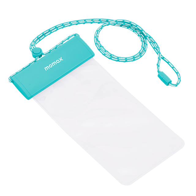 شنطة جوال مقاومة للماء لون شفاف مع علاقة بالرقبة من موماكس لون أزرق فاتح Momax waterproof pouch universal with neck strap - SW1hZ2U6MTQ1Nzg5NA==