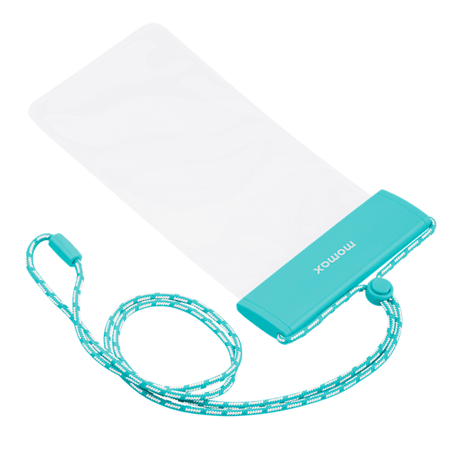 شنطة جوال مقاومة للماء لون شفاف مع علاقة بالرقبة من موماكس لون أزرق فاتح Momax waterproof pouch universal with neck strap - SW1hZ2U6MTQ1Nzg5Ng==