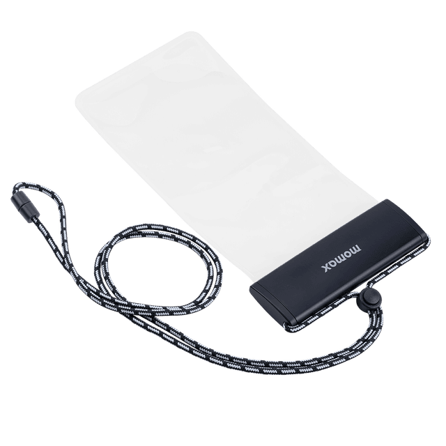 شنطة جوال عالمية مقاومة للماء لون شفاف مع علاقة بالرقبة من موماكس لون أسود Momax waterproof pouch universal with neck strap - SW1hZ2U6MTQ1Nzc0OA==