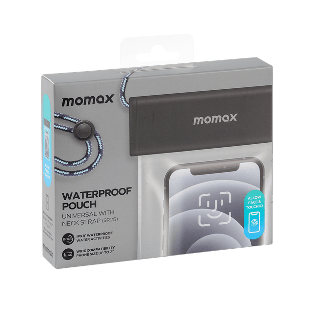 شنطة جوال عالمية مقاومة للماء لون شفاف مع علاقة بالرقبة من موماكس لون أسود Momax waterproof pouch universal with neck strap - SW1hZ2U6MTQ1Nzc1MA==