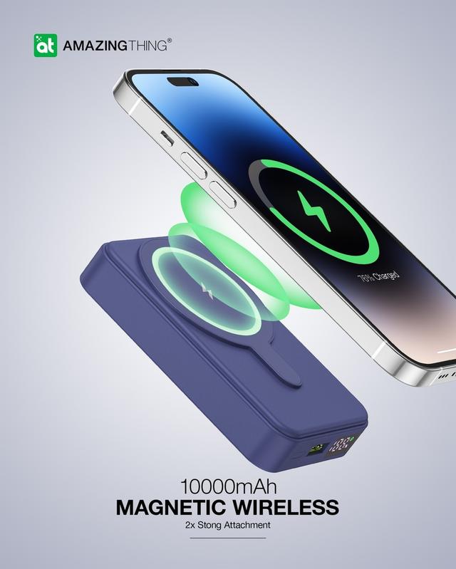 شاحن متنقل ماغ سيف ثاندر برو ماغ بي دي 10000 ميلي أمبير من أميزنغ ثينغ لون بنفسجي At thunder pro mag pd 10000mah power bank with holder