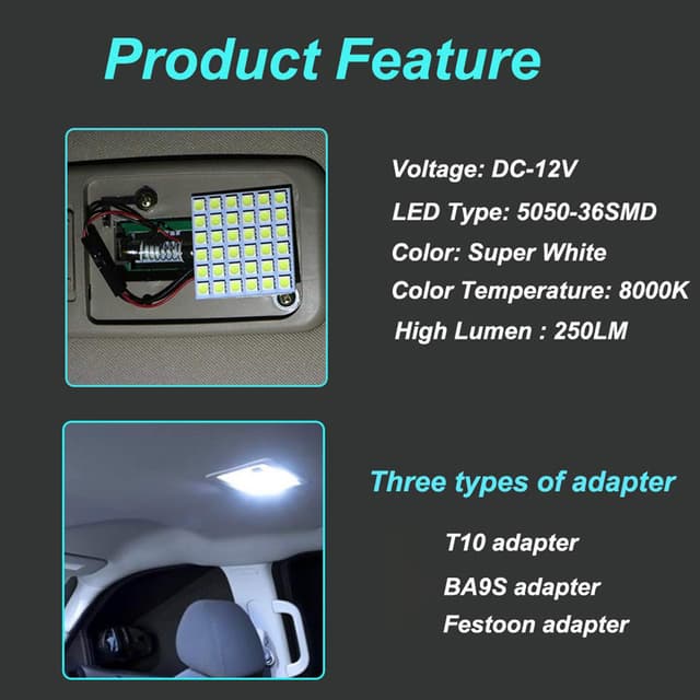 لمبات ليد سقف سيارة 500 لومن توبيز Toby's Car LED Dome Light 5050 36 SMD