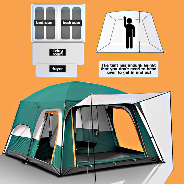Toby's Tobys 096 Big Green Camping Tent with 2 Extra Dark Sleeping Cabins for 5-12 Person - SW1hZ2U6bnVsbA==