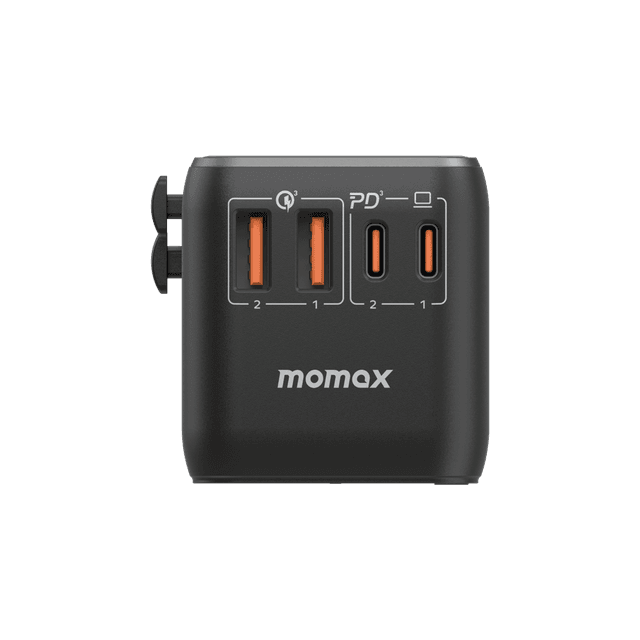 فيش السفر العالمي 100 وات جان 4 منافذ لون أسود من موماكس Momax 1world 100w gan 4 ports ac travel charger - SW1hZ2U6MTQ1NzkyMw==