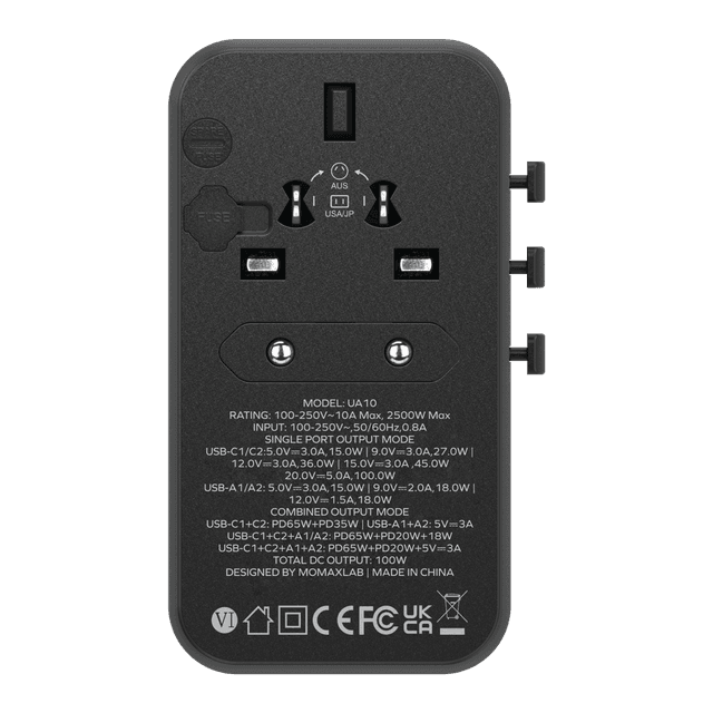 فيش السفر العالمي 100 وات جان 4 منافذ لون أسود من موماكس Momax 1world 100w gan 4 ports ac travel charger - SW1hZ2U6MTQ1NzkxOQ==