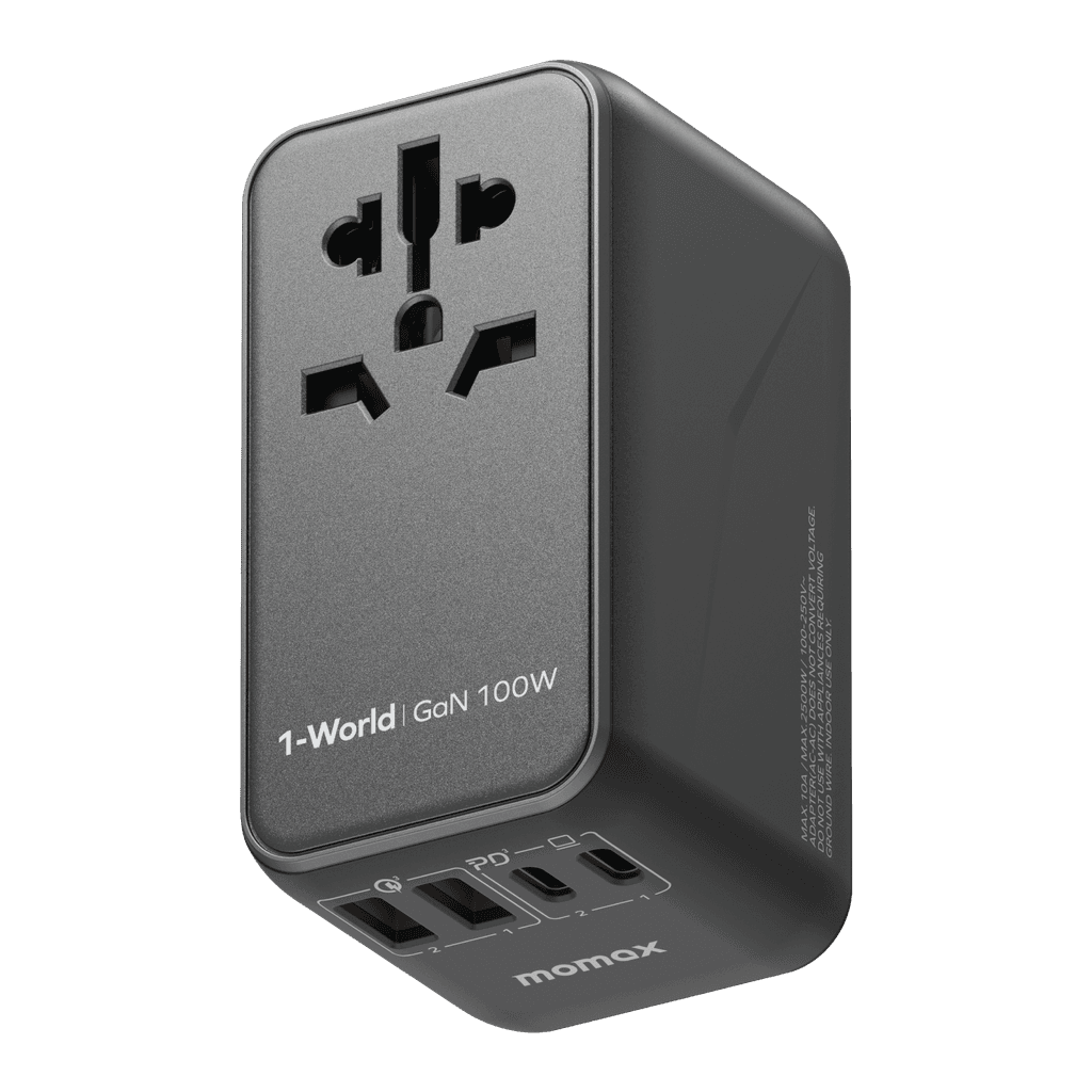 فيش السفر العالمي 100 وات جان 4 منافذ لون أسود من موماكس Momax 1world 100w gan 4 ports ac travel charger