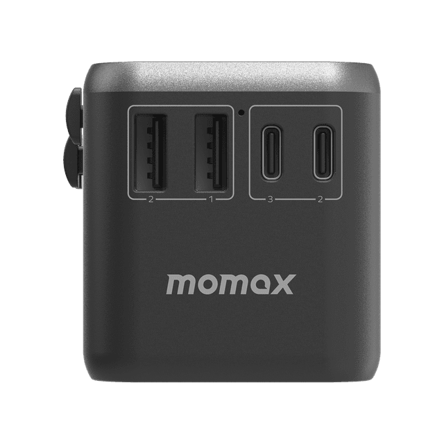 فيش السفر العالمي 65 واط جان من موماكس لون أسود Momax 1world 65w gan ac travel charger