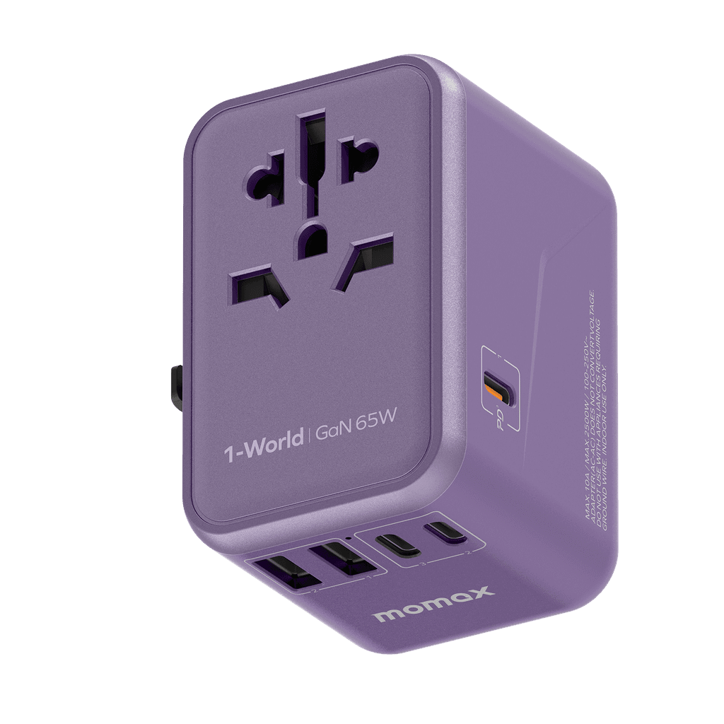 فيش السفر العالمي 65 وات جان من موماكس لون بنفسجي Momax 1world 65w gan ac travel charger